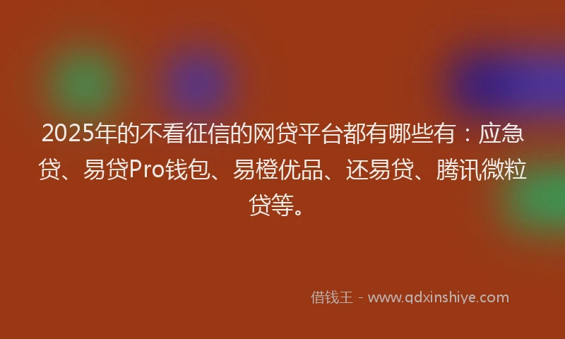 2025年的不看征信的网贷平台都有哪些有：应急贷、易贷Pro钱包、易橙优品、还易贷、腾讯微粒贷等。