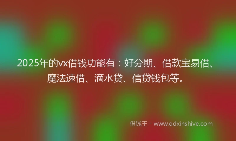 2025年的vx借钱功能有：好分期、借款宝易借、魔法速借、滴水贷、信贷钱包等。