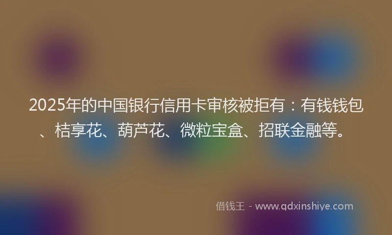 2025年的中国银行信用卡审核被拒有：有钱钱包、桔享花、葫芦花、微粒宝盒、招联金融等。