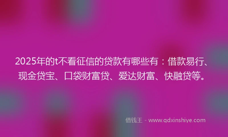 2025年的t不看征信的贷款有哪些有：借款易行、现金贷宝、口袋财富贷、爱达财富、快融贷等。