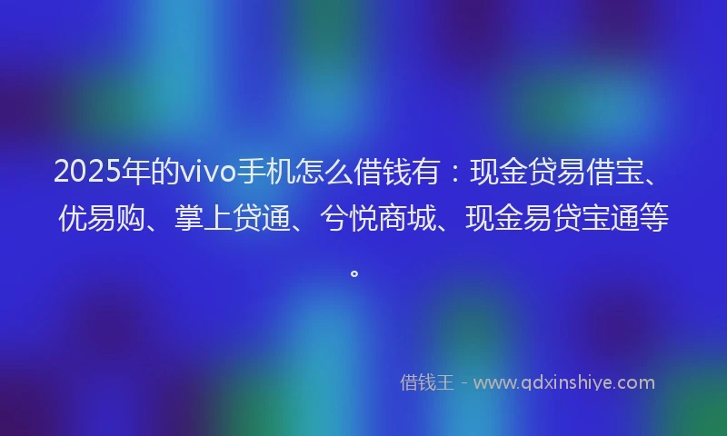 2025年的vivo手机怎么借钱有：现金贷易借宝、优易购、掌上贷通、兮悦商城、现金易贷宝通等。