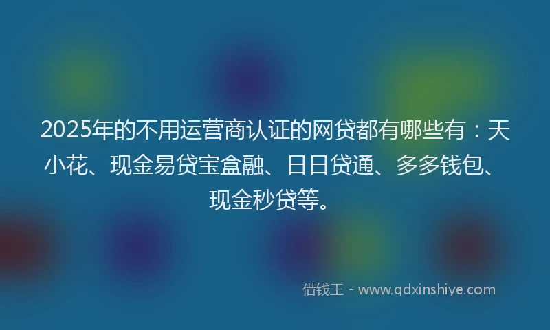 2025年的不用运营商认证的网贷都有哪些有：天小花、现金易贷宝盒融、日日贷通、多多钱包、现金秒贷等。