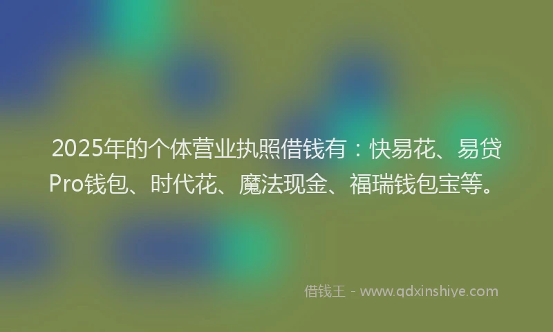2025年的个体营业执照借钱有：快易花、易贷Pro钱包、时代花、魔法现金、福瑞钱包宝等。