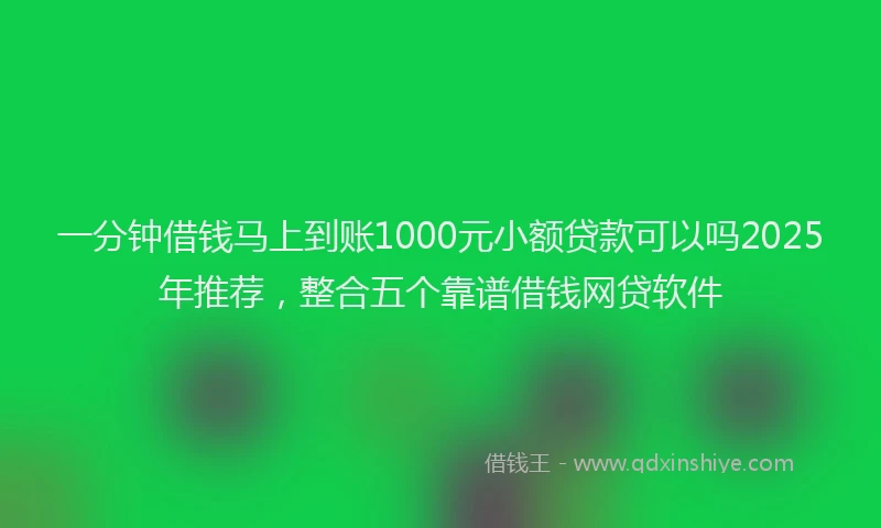 一分钟借钱马上到账1000元小额贷款可以吗2025年推荐，整合五个靠谱借钱网贷软件