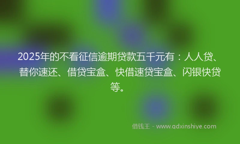 2025年的不看征信逾期贷款五千元有：人人贷、替你速还、借贷宝盒、快借速贷宝盒、闪银快贷等。
