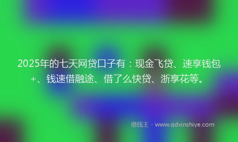 2025年的七天网贷口子有：现金飞贷、速享钱包+、钱速借融途、借了么快贷、浙享花等。