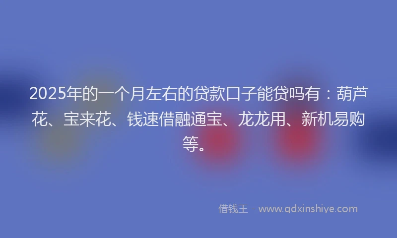 2025年的一个月左右的贷款口子能贷吗有：葫芦花、宝来花、钱速借融通宝、龙龙用、新机易购等。