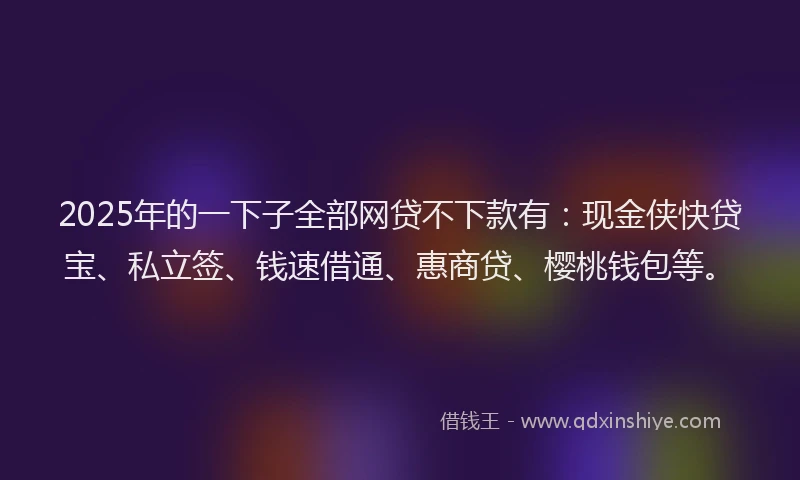 2025年的一下子全部网贷不下款有：现金侠快贷宝、私立签、钱速借通、惠商贷、樱桃钱包等。