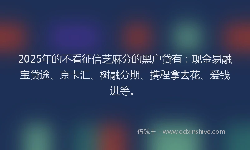 2025年的不看征信芝麻分的黑户贷有：现金易融宝贷途、京卡汇、树融分期、携程拿去花、爱钱进等。