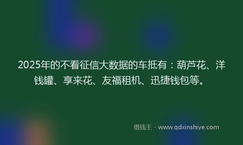 2025年的不看征信大数据的车抵有：葫芦花、洋钱罐、享来花、友福租机、迅捷钱包等。