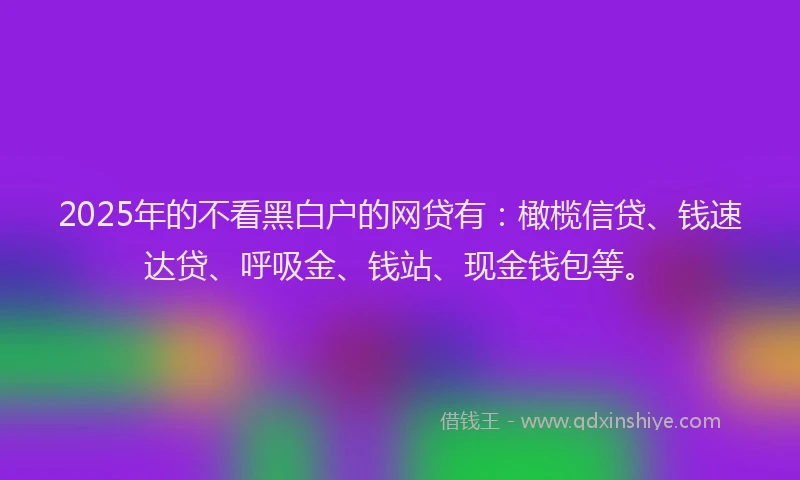 2025年的不看黑白户的网贷有：橄榄信贷、钱速达贷、呼吸金、钱站、现金钱包等。