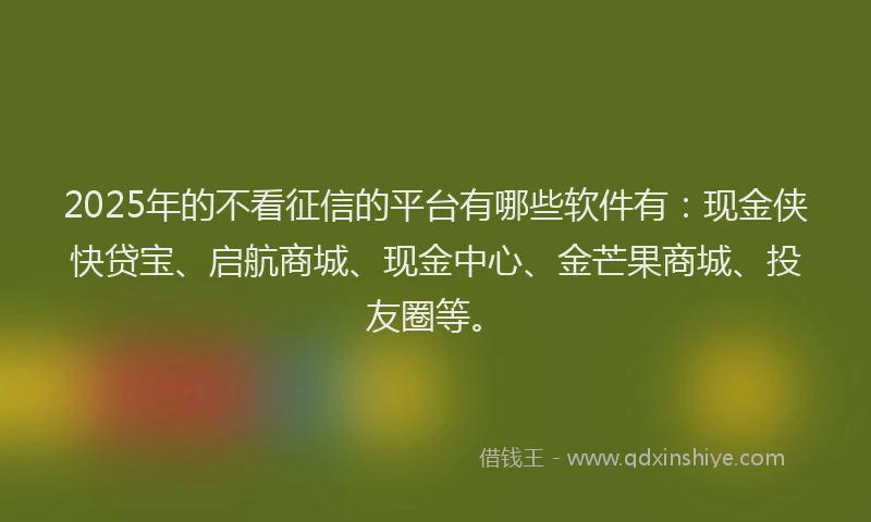 2025年的不看征信的平台有哪些软件有：现金侠快贷宝、启航商城、现金中心、金芒果商城、投友圈等。