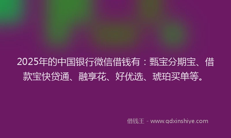 2025年的中国银行微信借钱有：甄宝分期宝、借款宝快贷通、融享花、好优选、琥珀买单等。