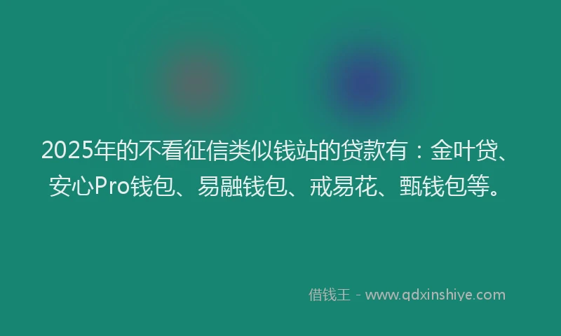 2025年的不看征信类似钱站的贷款有：金叶贷、安心Pro钱包、易融钱包、戒易花、甄钱包等。