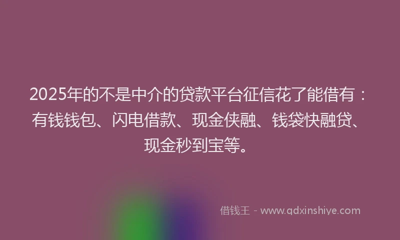 2025年的不是中介的贷款平台征信花了能借有:有钱钱包、闪电借款、现金侠融、钱袋快融贷、现金秒到宝等。