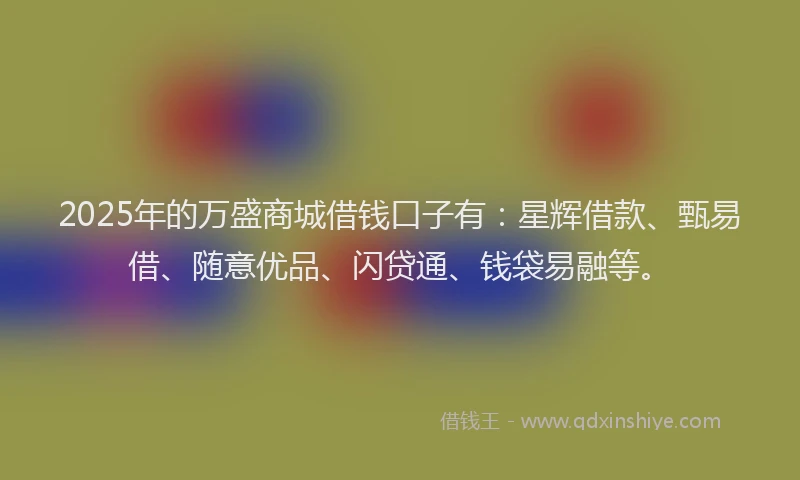 2025年的万盛商城借钱口子有：星辉借款、甄易借、随意优品、闪贷通、钱袋易融等。