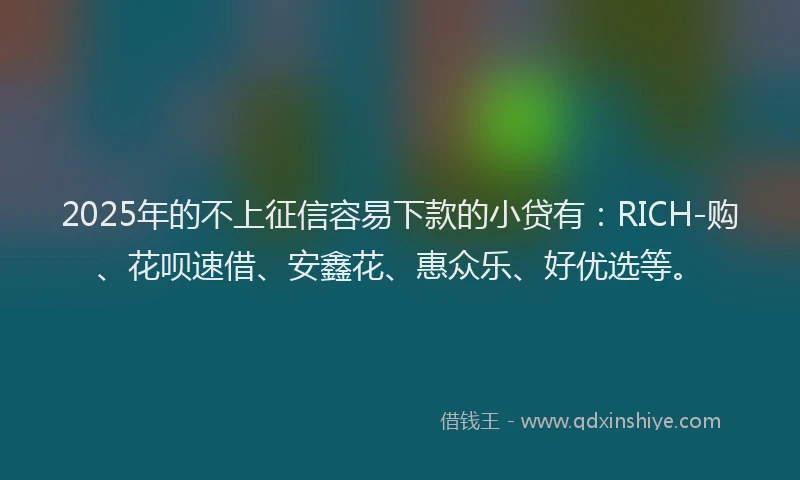 2025年的不上征信容易下款的小贷有：RICH-购、花呗速借、安鑫花、惠众乐、好优选等。
