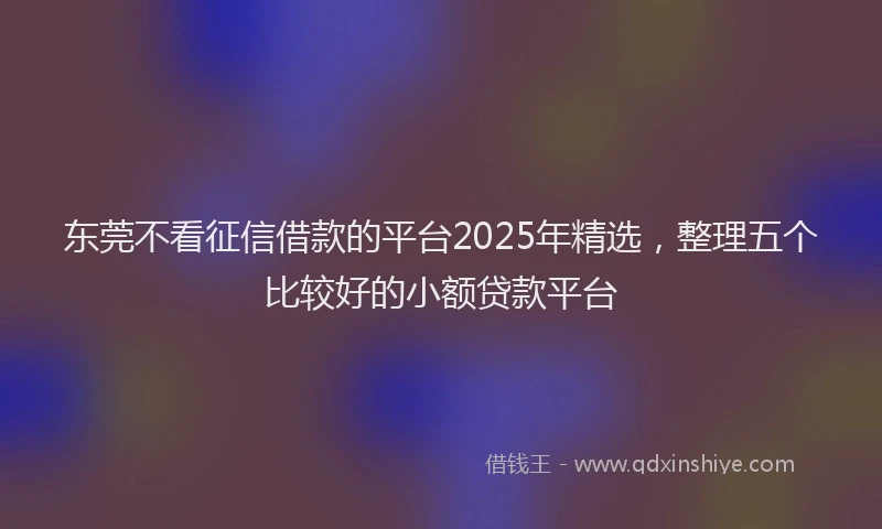 东莞不看征信借款的平台2025年精选，整理五个比较好的小额贷款平台