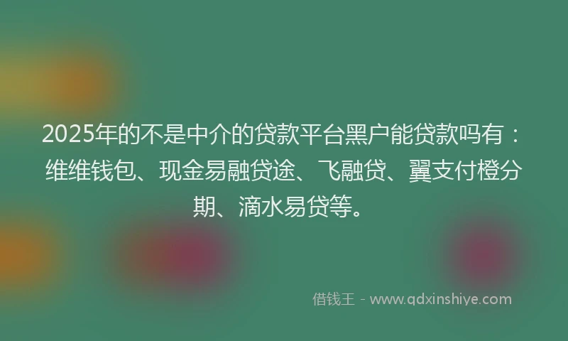 2025年的不是中介的贷款平台黑户能贷款吗有：维维钱包、现金易融贷途、飞融贷、翼支付橙分期、滴水易贷等。