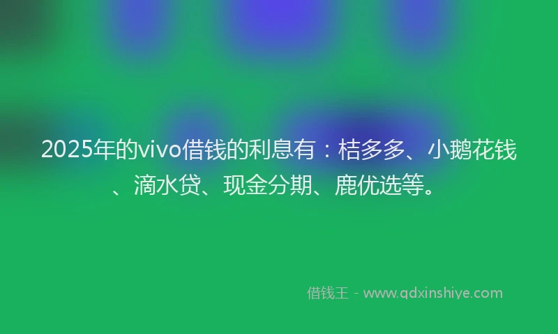 2025年的vivo借钱的利息有：桔多多、小鹅花钱、滴水贷、现金分期、鹿优选等。
