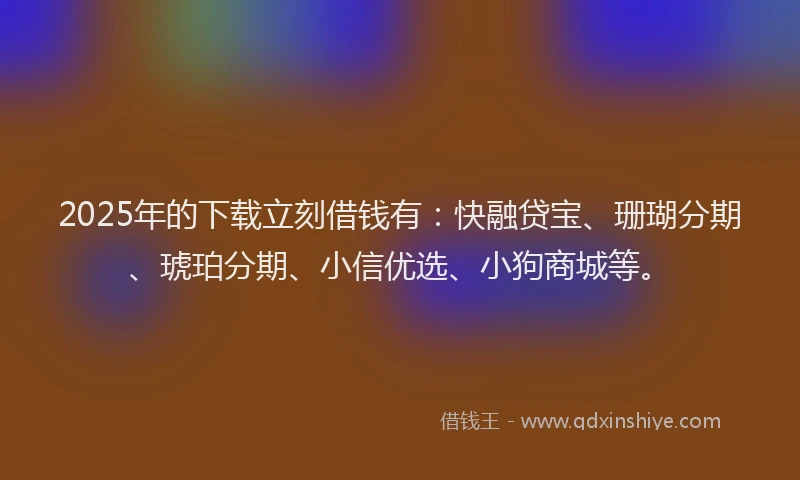 2025年的下载立刻借钱有：快融贷宝、珊瑚分期、琥珀分期、小信优选、小狗商城等。