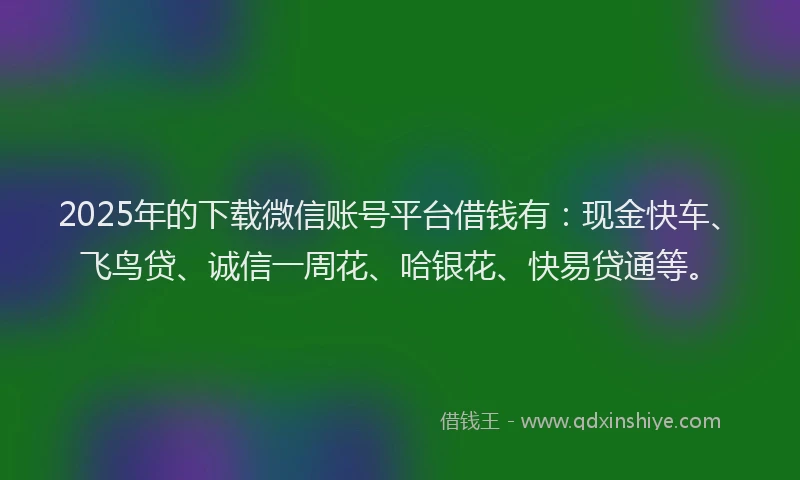 2025年的下载微信账号平台借钱有：现金快车、飞鸟贷、诚信一周花、哈银花、快易贷通等。