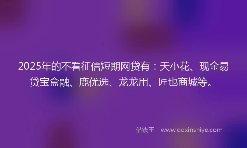 2025年的不看征信短期网贷有：天小花、现金易贷宝盒融、鹿优选、龙龙用、匠也商城等。