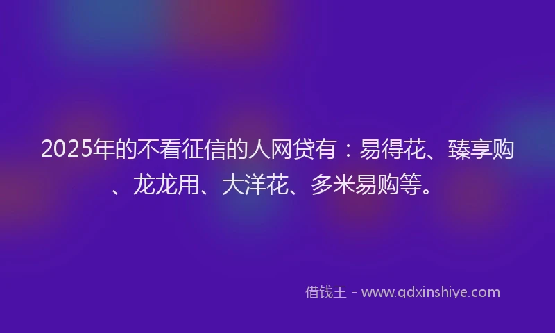 2025年的不看征信的人网贷有：易得花、臻享购、龙龙用、大洋花、多米易购等。