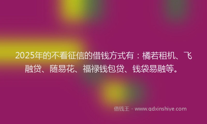 2025年的不看征信的借钱方式有：橘若租机、飞融贷、随易花、福禄钱包贷、钱袋易融等。