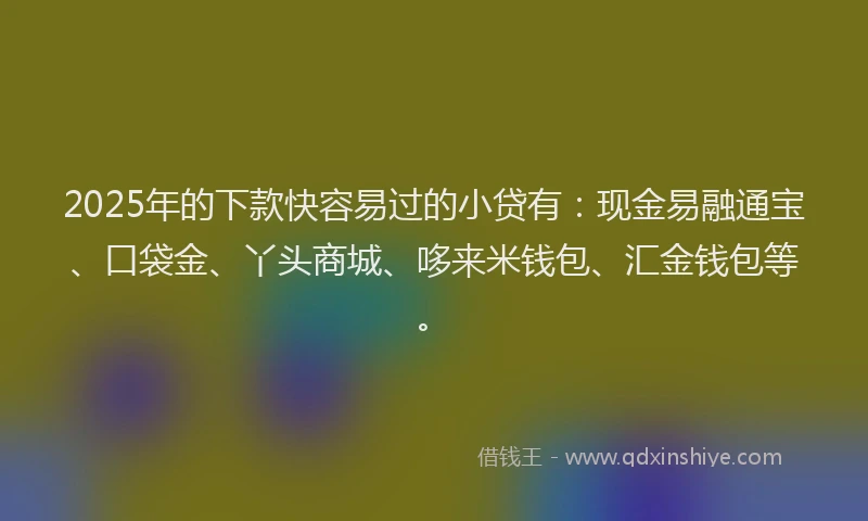 2025年的下款快容易过的小贷有：现金易融通宝、口袋金、丫头商城、哆来米钱包、汇金钱包等。