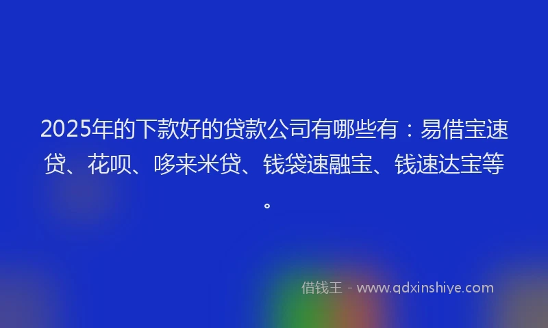 2025年的下款好的贷款公司有哪些有：易借宝速贷、花呗、哆来米贷、钱袋速融宝、钱速达宝等。