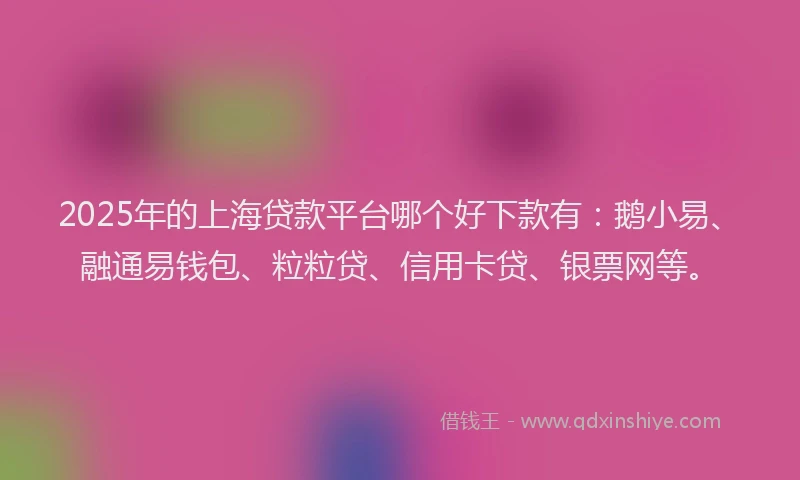 2025年的上海贷款平台哪个好下款有：鹅小易、融通易钱包、粒粒贷、信用卡贷、银票网等。