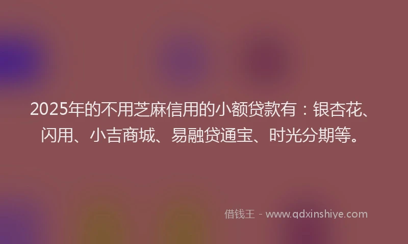 2025年的不用芝麻信用的小额贷款有：银杏花、闪用、小吉商城、易融贷通宝、时光分期等。