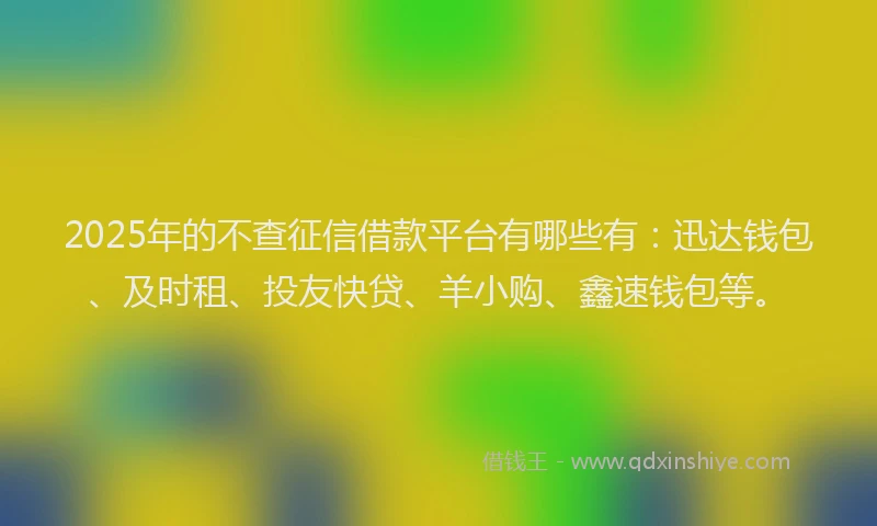 2025年的不查征信借款平台有哪些有:迅达钱包、及时租、投友快贷、羊小购、鑫速钱包等。