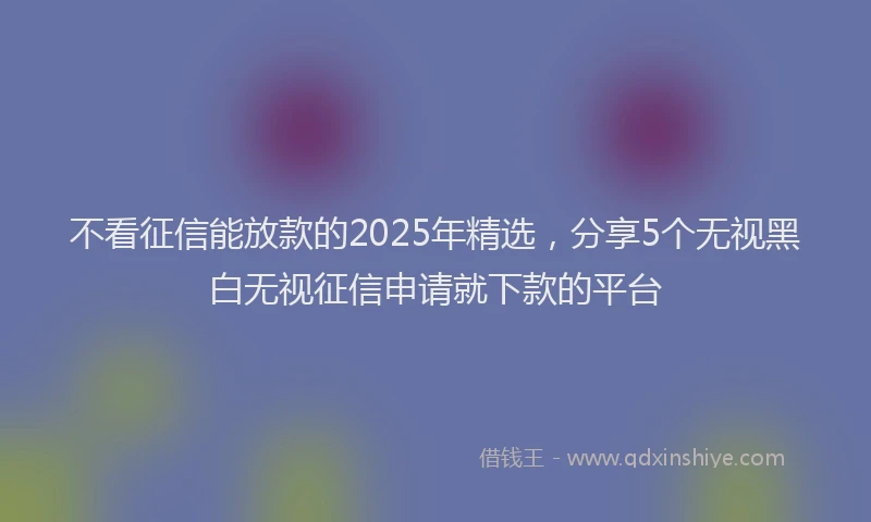 不看征信能放款的2025年精选，分享5个无视黑白无视征信申请就下款的平台