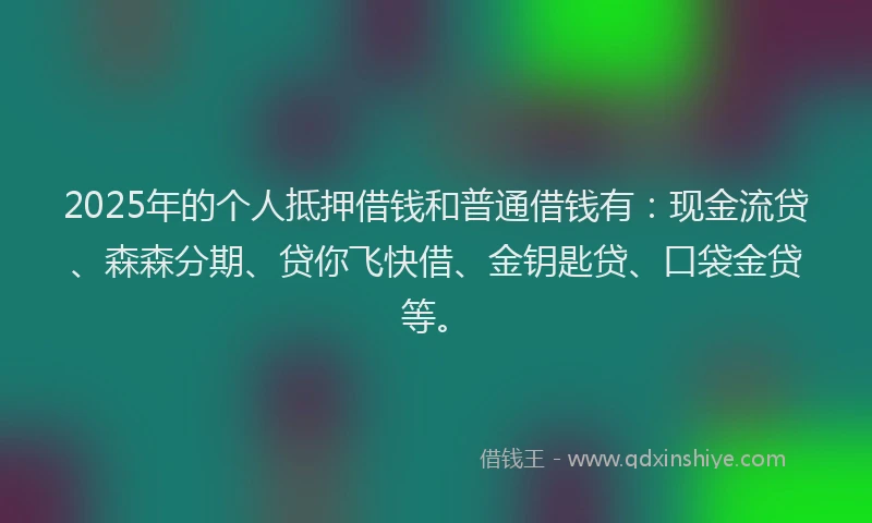 2025年的个人抵押借钱和普通借钱有：现金流贷、森森分期、贷你飞快借、金钥匙贷、口袋金贷等。