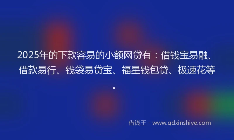2025年的下款容易的小额网贷有：借钱宝易融、借款易行、钱袋易贷宝、福星钱包贷、极速花等。