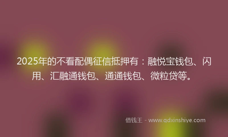 2025年的不看配偶征信抵押有：融悦宝钱包、闪用、汇融通钱包、通通钱包、微粒贷等。