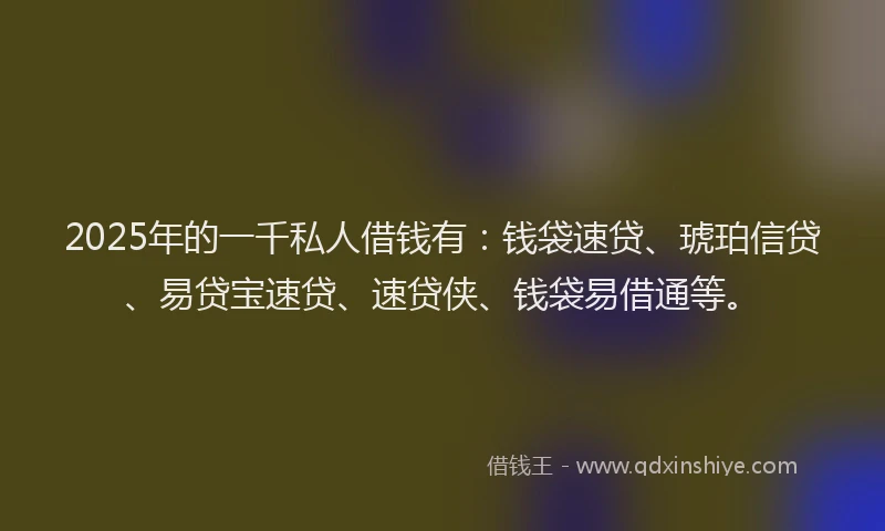 2025年的一千私人借钱有：钱袋速贷、琥珀信贷、易贷宝速贷、速贷侠、钱袋易借通等。