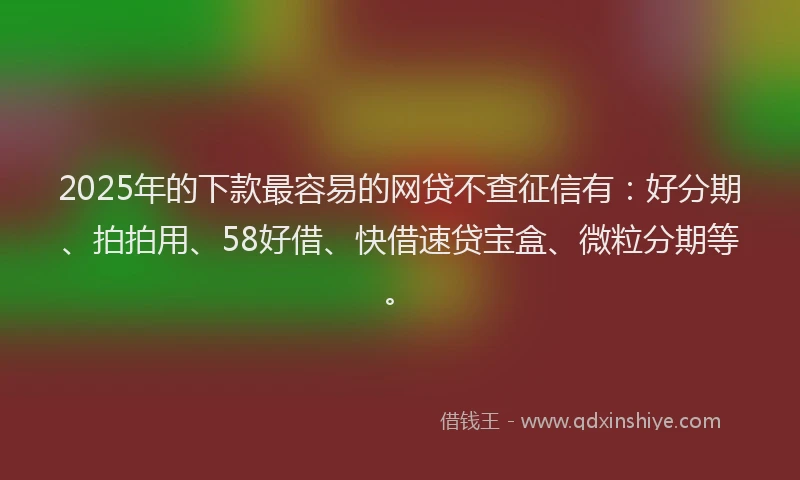 2025年的下款最容易的网贷不查征信有：好分期、拍拍用、58好借、快借速贷宝盒、微粒分期等。
