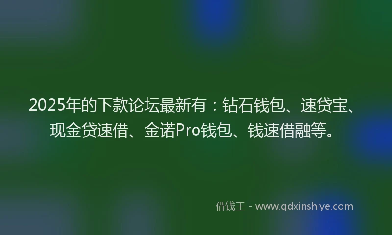 2025年的下款论坛最新有：钻石钱包、速贷宝、现金贷速借、金诺Pro钱包、钱速借融等。