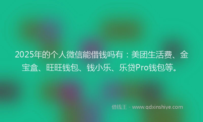 2025年的个人微信能借钱吗有：美团生活费、金宝盒、旺旺钱包、钱小乐、乐贷Pro钱包等。