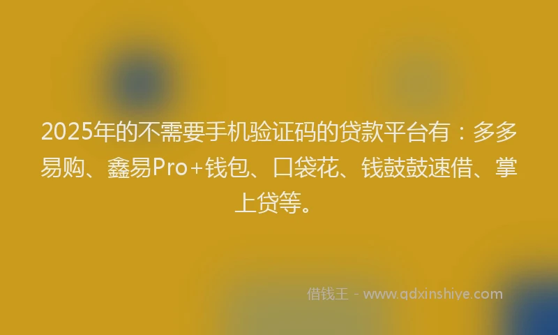 2025年的不需要手机验证码的贷款平台有：多多易购、鑫易Pro+钱包、口袋花、钱鼓鼓速借、掌上贷等。