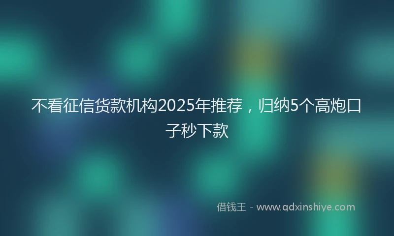 不看征信货款机构2025年推荐，归纳5个高炮口子秒下款