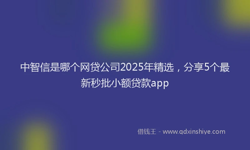 中智信是哪个网贷公司2025年精选,分享5个最新秒批小额贷款app