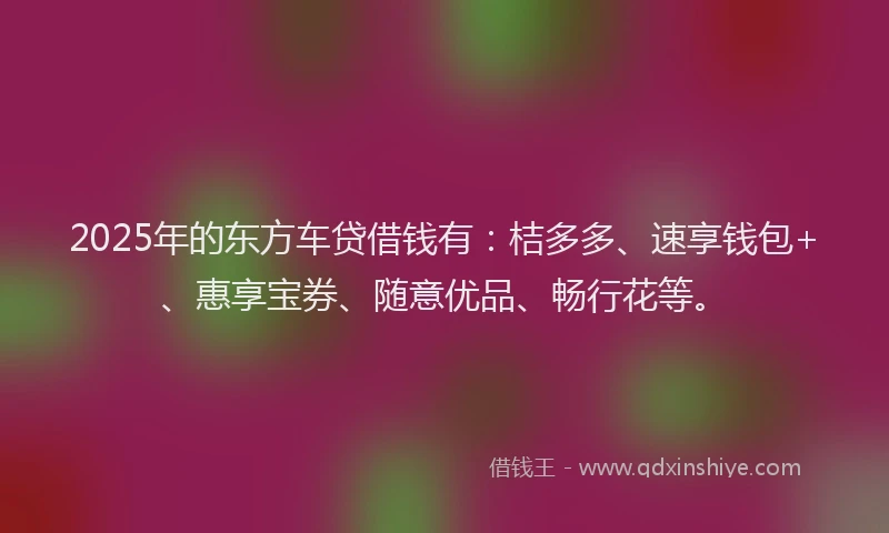 2025年的东方车贷借钱有：桔多多、速享钱包+、惠享宝券、随意优品、畅行花等。