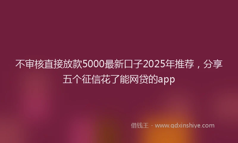 不审核直接放款5000最新口子2025年推荐，分享五个征信花了能网贷的app