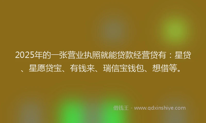 2025年的一张营业执照就能贷款经营贷有：星贷、星愿贷宝、有钱来、瑞信宝钱包、想借等。