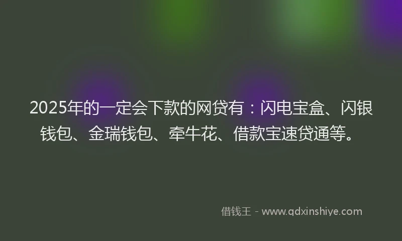 2025年的一定会下款的网贷有：闪电宝盒、闪银钱包、金瑞钱包、牵牛花、借款宝速贷通等。