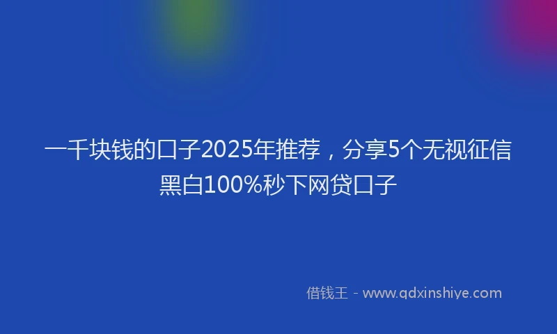 一千块钱的口子2025年推荐，分享5个无视征信黑白100%秒下网贷口子
